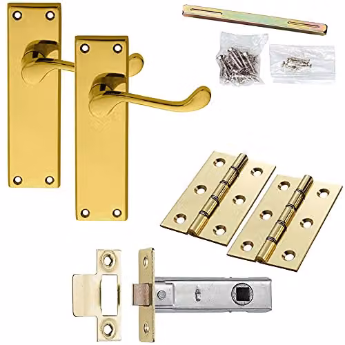 Loops Brass Victorian Scroll Curved Lever Door Handle and Latch Pack with Tall Backplate