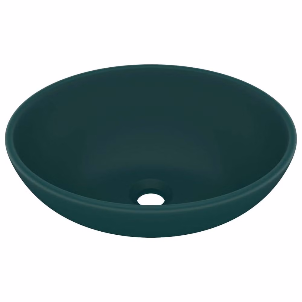 Berkfield Home Luxury Oval Ceramic Basin in Matt Dark Green, W: 40 cm, D: 33 cm – 3