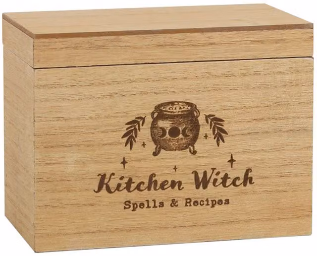 KDMK Kitchen Witch Solid Wood Recipe Box in Brown