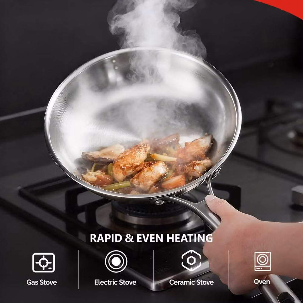 EONLION 3-Piece Stainless Steel Frying Pan Set for Induction Hobs, Silver – 2