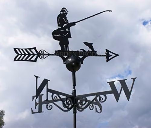 Poppyforge Fisherman Weathervane in Antique Black Metal, W: 61 cm, H: 88 cm – 2