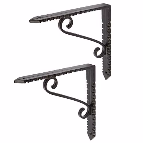 Hammer and Tongs Notched Scroll Iron Shelf Bracket, Matt Black, Pack of 2 – 1