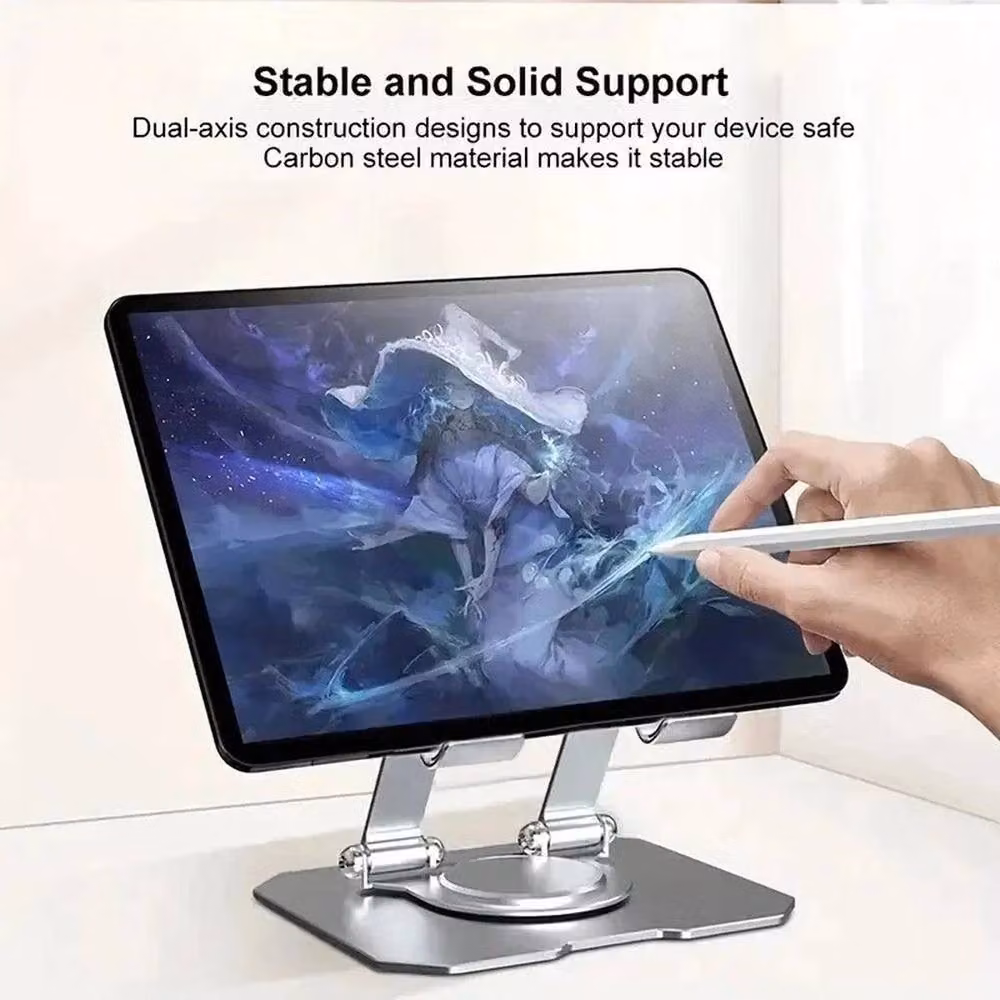 FLAVORA Portable Metal Swivel Stand Holder for Phones, iPads and Laptops, Silver – 4