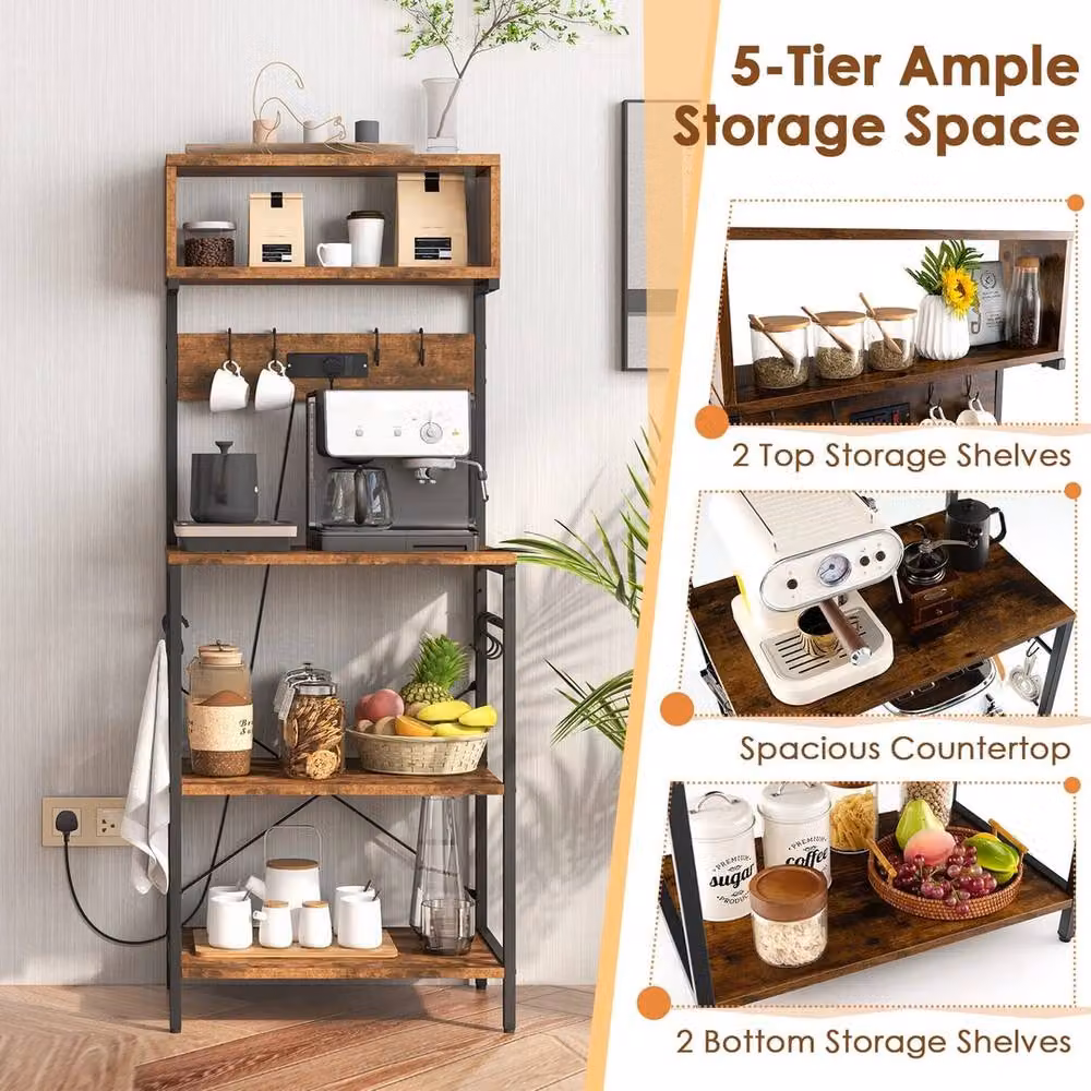 VOGREX Brown Metal Bakers Rack with Outlet, Height: 153 cm – 6