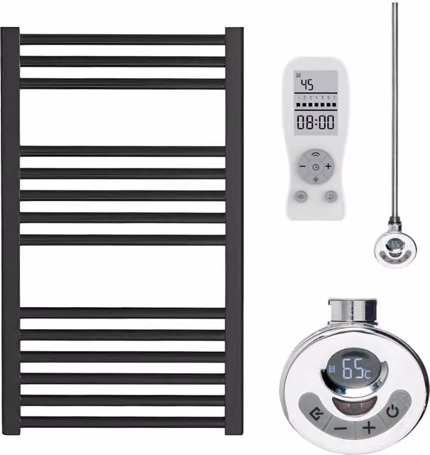 SolAire Black Metal Electric Heated Towel Rail, Width: 80 cm