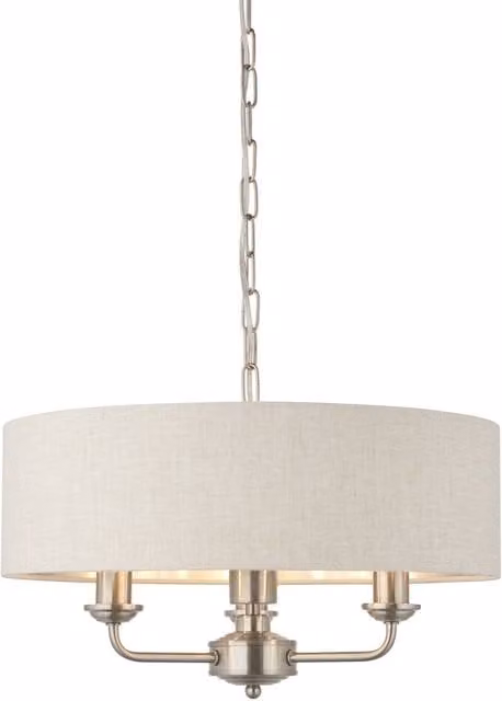 Loops Ceiling Pendant Light in Brushed Chrome and Beige Fabric with 3 x E14 Sockets