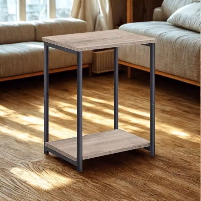Pirlo Plush 2 Tier Side End Table with Steel Frame in Grey and Greige, W/D/H: 38.5 x 30 x 50 cm – 1
