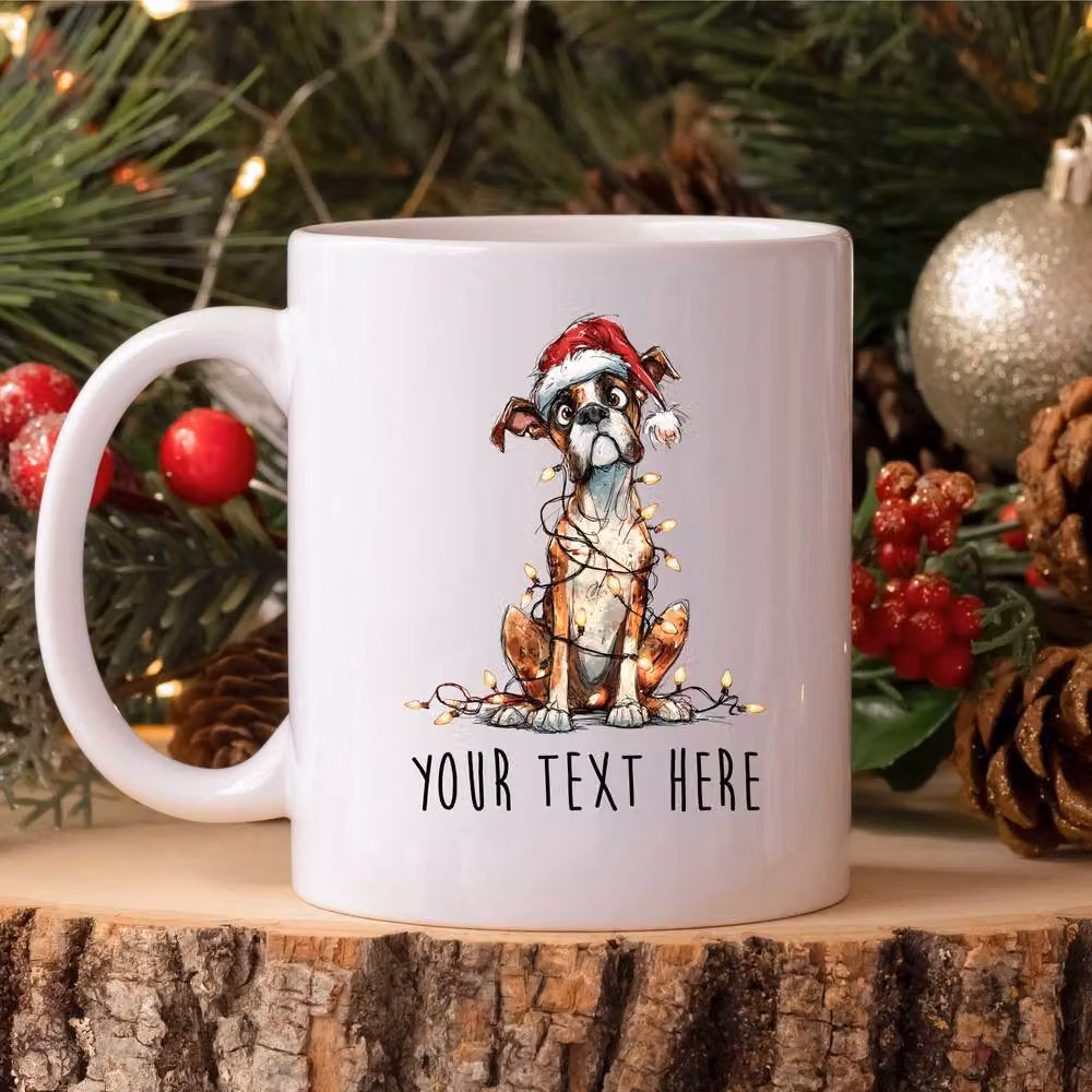 60 SECOND MAKEOVER Personalised White Ceramic Mug with Boxer Christmas Lights and Santa Hat Design – 2