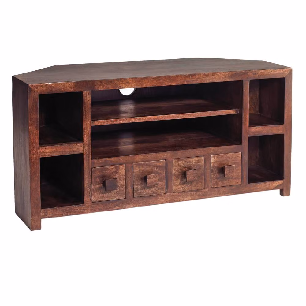 Wyld Haus Phuket Corner TV Unit in Dark Mango Wood, Brown, W/D/H: 110 x 45 x 55 cm – 2