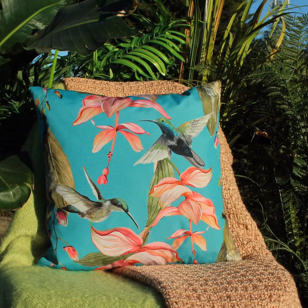 Evans Lichfield Hummingbird Floral Square Outdoor Polyester Filled Cushion in Blue, W/D/H: 43 x 43 x 43 cm – 3