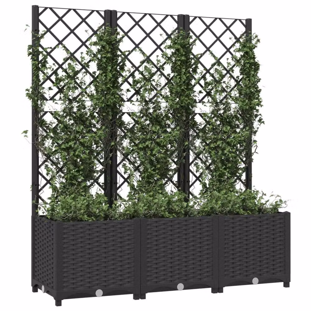 Berkfield Home Garden Planter with Trellis in Black, W/D/H: 120 x 40 x 136 cm – 3