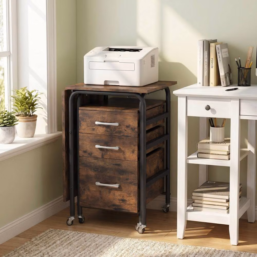 Costway Folding Computer Desk with 3 Drawers in Brown – 3