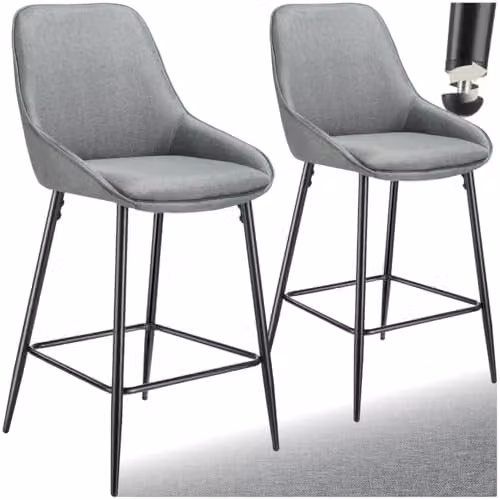 tectake Set of 2 Siera Bar Stools with Woven Fabric and Velvet Padding in Grey and Black