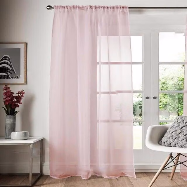 Roseley Pink Transparent Voile Fabric Panel Curtain with Rod Pocket, Width: 121.92 cm