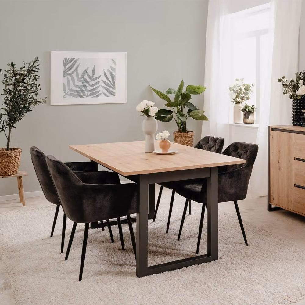 CALICOSY Denver Extendable Rectangular Dining Table in Light Oak, W/D/H: 160-200 x 90 x 75 cm – 4