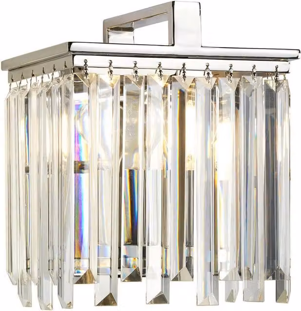 Loops Silver Wall Light with Cut Glass Crystals and Opal in Polished Nickel, E27 60W, H 26.2 cm x W 22.9 cm x D 15.8 cm