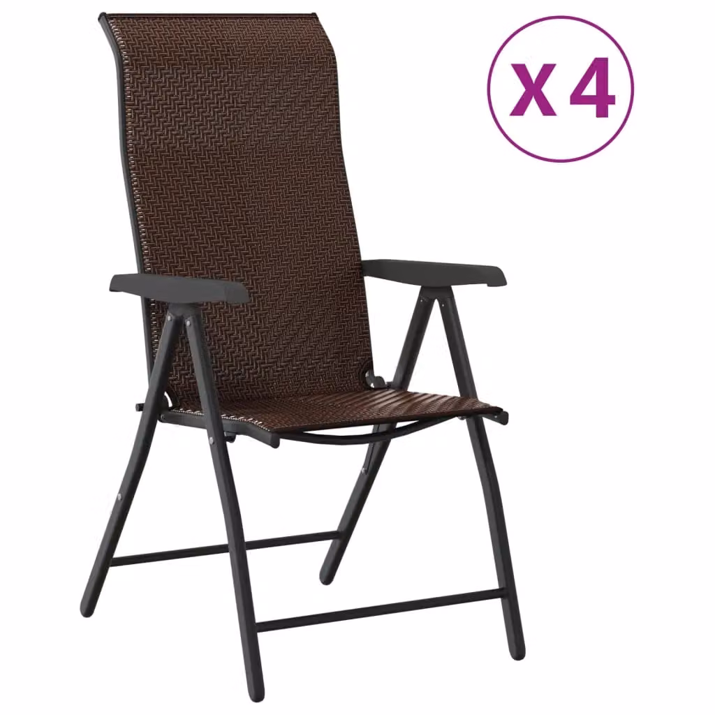 Berkfield Home Set of 4 Folding Garden Chairs in Brown Poly Rattan – 2