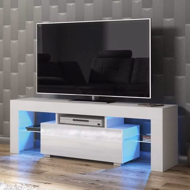 Creative Furniture Floe TV Unit in White with Glossy Finish, W: 130 cm, D: 35 cm, H: 45 cm – 1