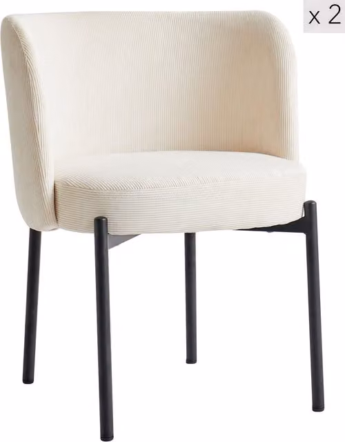 Nordlys Set of 2 Scandinavian Metal Dining Room Chairs in Beige and Black with Velvet Cord Detail