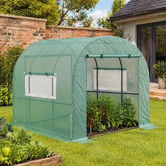 STILVORA Walk-In Polytunnel Greenhouse in Green with Mesh Windows, W: 300 cm, D: 300 cm, H: 200 cm