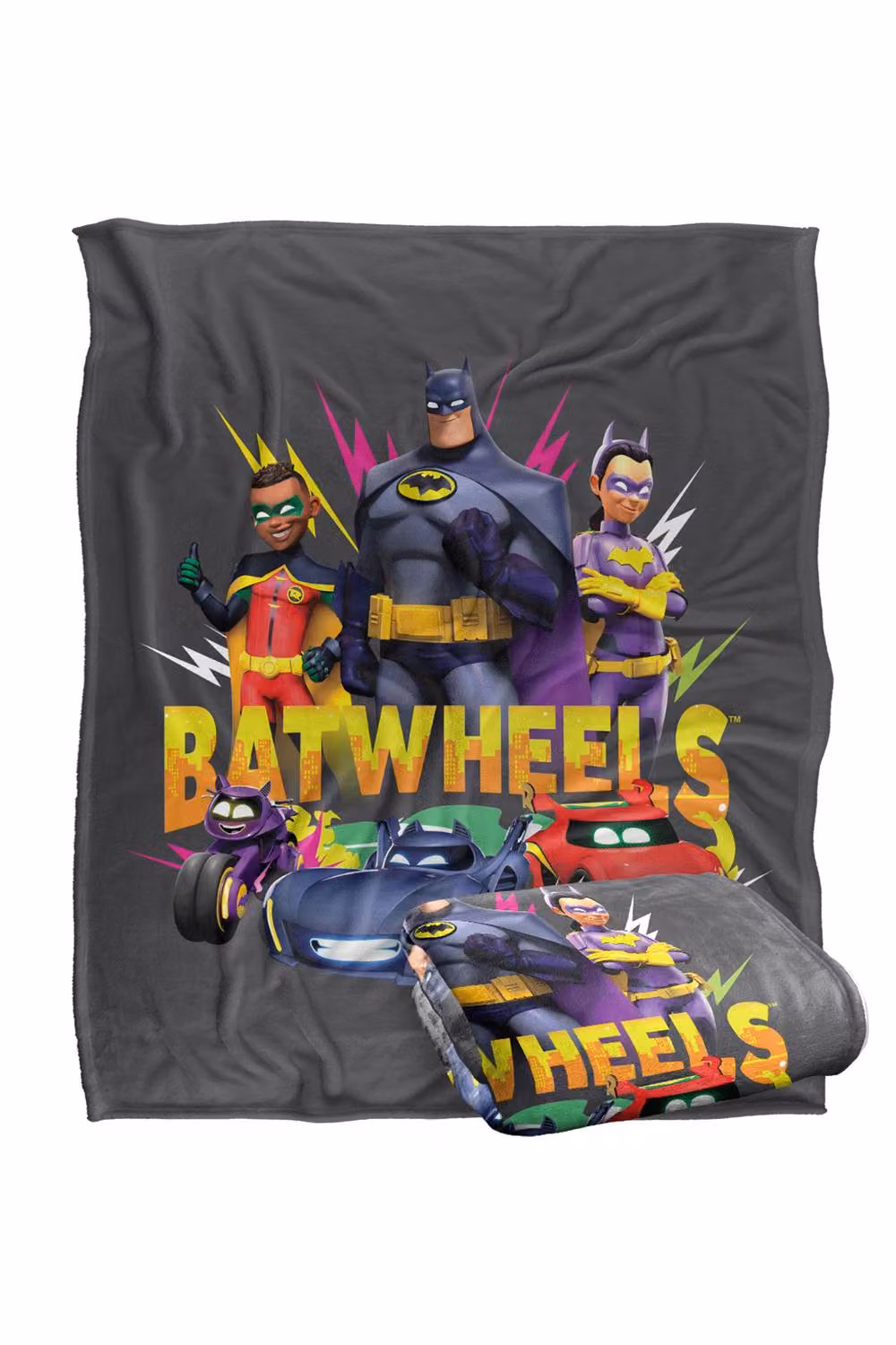 Warner Bros. Batwheels Batwheel Characters Team Silky Touch Super Soft Fluffy Polyester Throw Blanket in Multicolour and Grey, Large – 2