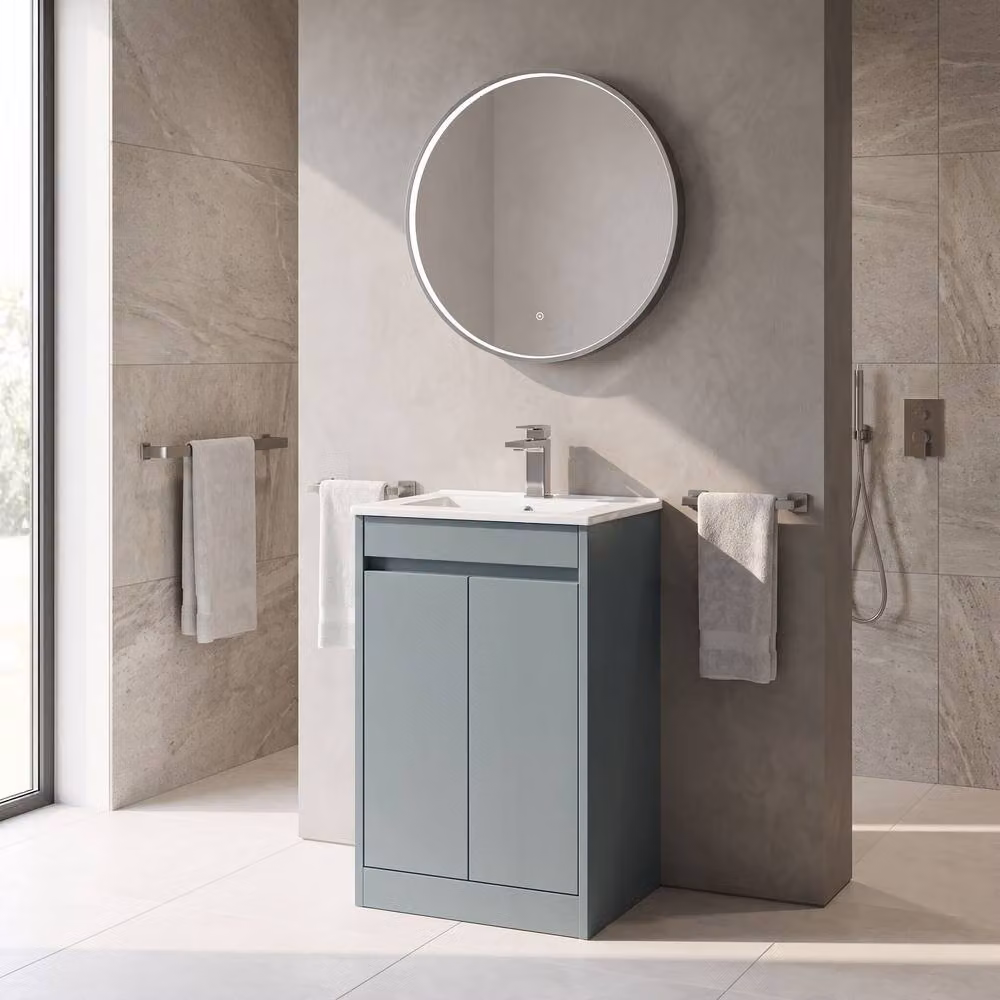 Balterley Chartley 2 Door Freestanding Bathroom Vanity Unit with Basin and LED Lighting, Coastal Grey, W/D/H: 52 x 39.5 x 83.5 cm – 2