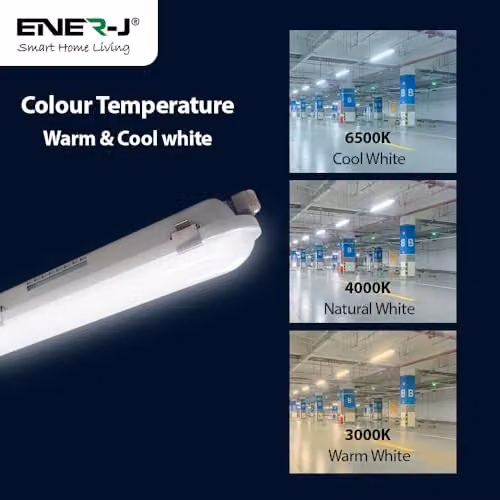 ENER-J White Waterproof LED Fitting, 50W, IP65 Rated, CCT and Power Selectable, Shatterproof Plastic Construction – 2
