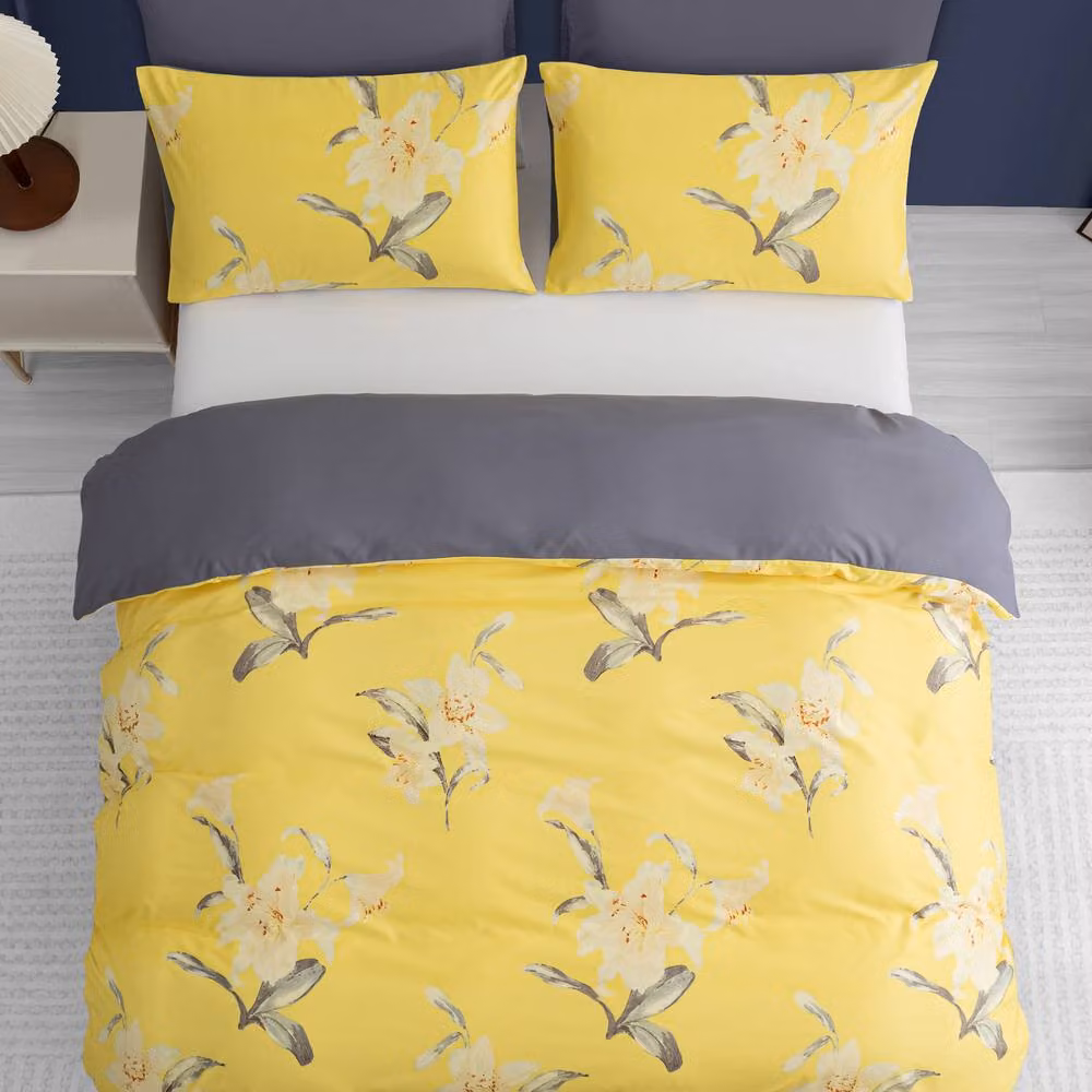 Grace Modern Reversible Microfibre Duvet Cover and Pillowcase Set in Yellow, Super King (200 x 200 cm) – 7