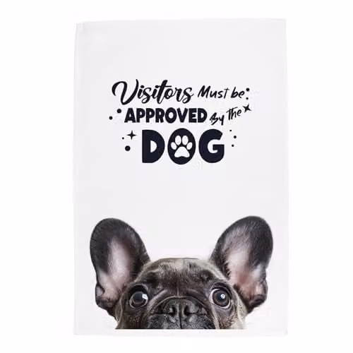 Purely Home Peeping Dog Frenchie Tea Towel, Multicolour and White, W: 67 cm, H: 45 cm