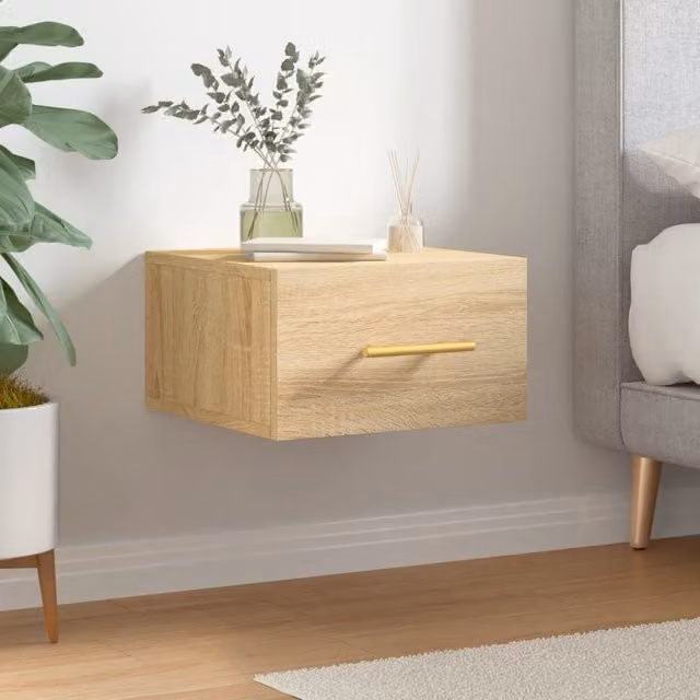 Berkfield Home Wall-mounted Bedside Cabinet in Sonoma Oak Brown, W/D/H: 35 x 35 x 20 cm