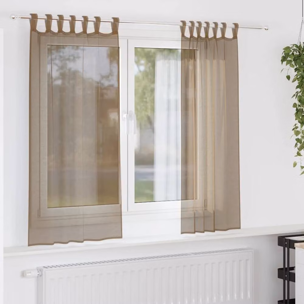 Berkfield Home Voile Fabric Panel Curtains with Tabs, Brown, 2 Pack, W: 140 cm, H: 140 cm – 2