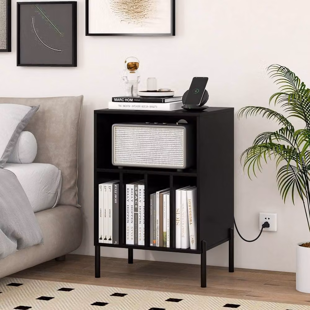 Kelvenix Modern Black Vinyl Record Player and Turntable Stand with Media Compartments – 5
