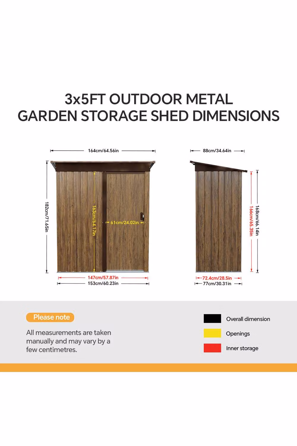 Living and Home Brown Metal Outdoor Storage Shed with Lockable Sliding Door, W/D/H: 152.4 x 77.0 x 182.0 cm – 2