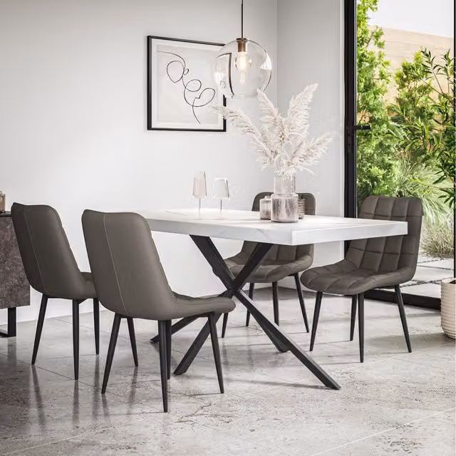 More4Homes Donni Dining Table and 6 Nova Faux Leather Chairs with Marble Effect Top in Grey