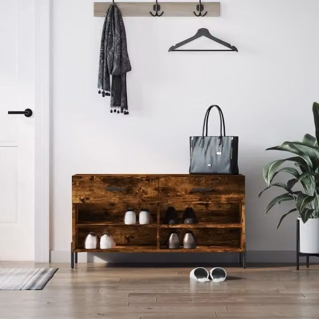 Berkfield Home Shoe Bench in Smoked Oak Brown, W/D/H: 102 x 35 x 55 cm