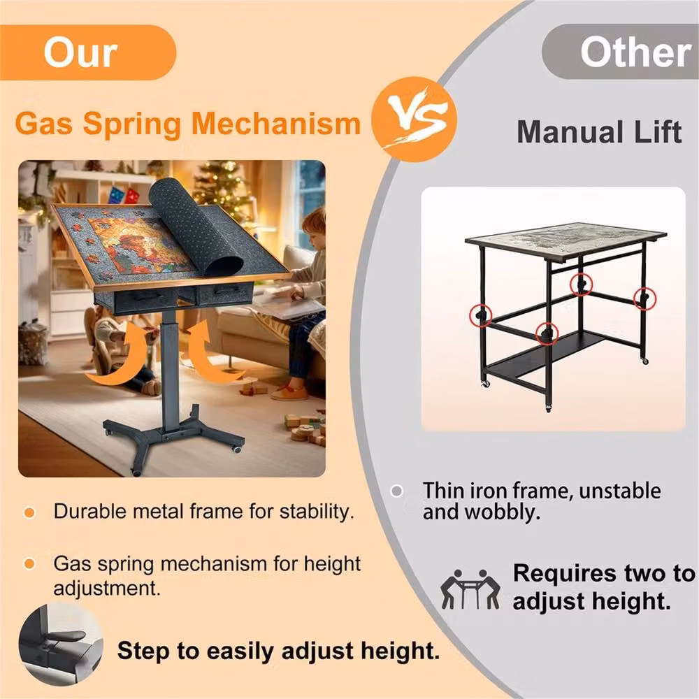 NESTLUNE Rotating and Tilting Jigsaw Puzzle Table with Height Adjustment in Black, W: 100 cm, D: 15 cm – 5