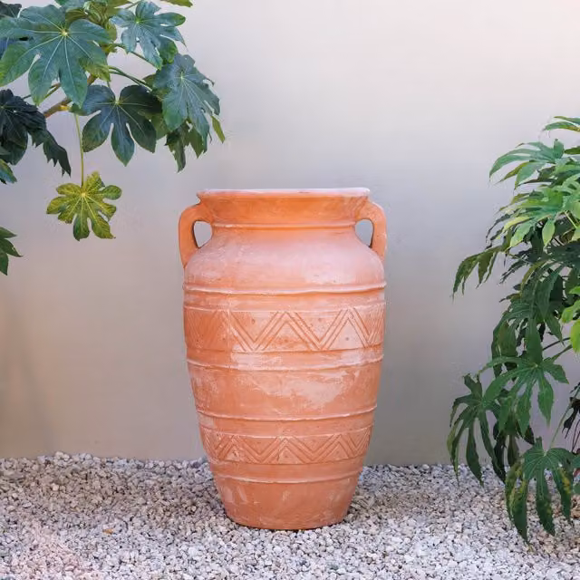 Primrose Terracotta Ceramic Athenian Amphora Decorative Orange Planter