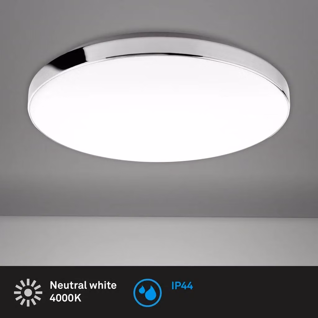 Briloner Modern Round LED Ceiling Light in White and Chrome, IP44, 18W – 2