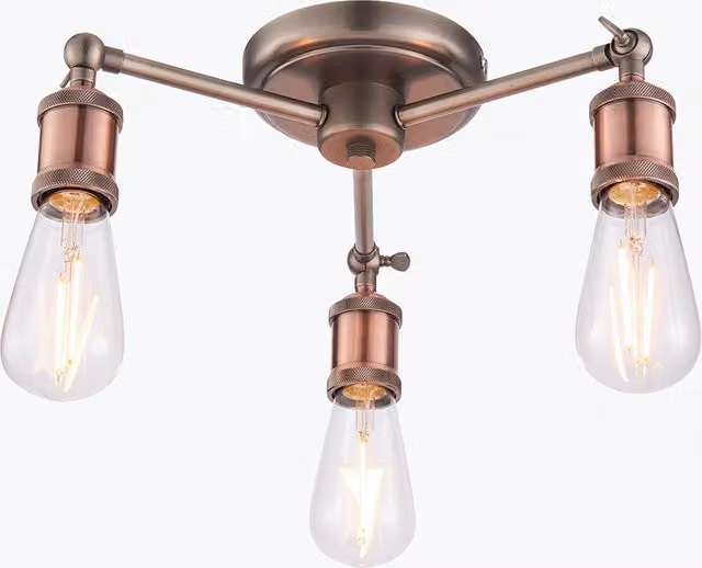 Perch & Parrow Three Light Industrial Semi Flush Ceiling Light in Pewter
