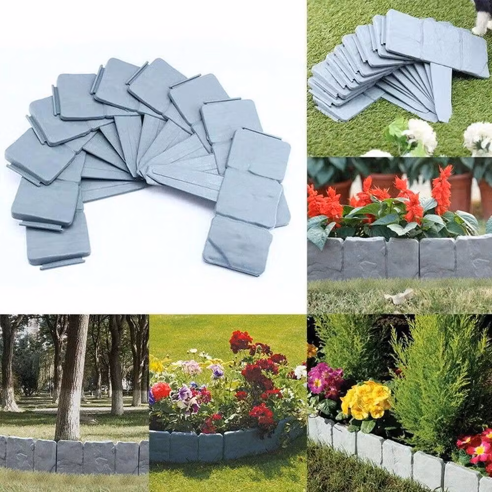 NESTLUNE 20-Piece Grey Plastic Garden Lawn Grass Edging Picket Border Panels, W: 100 cm, H: 60 cm – 5