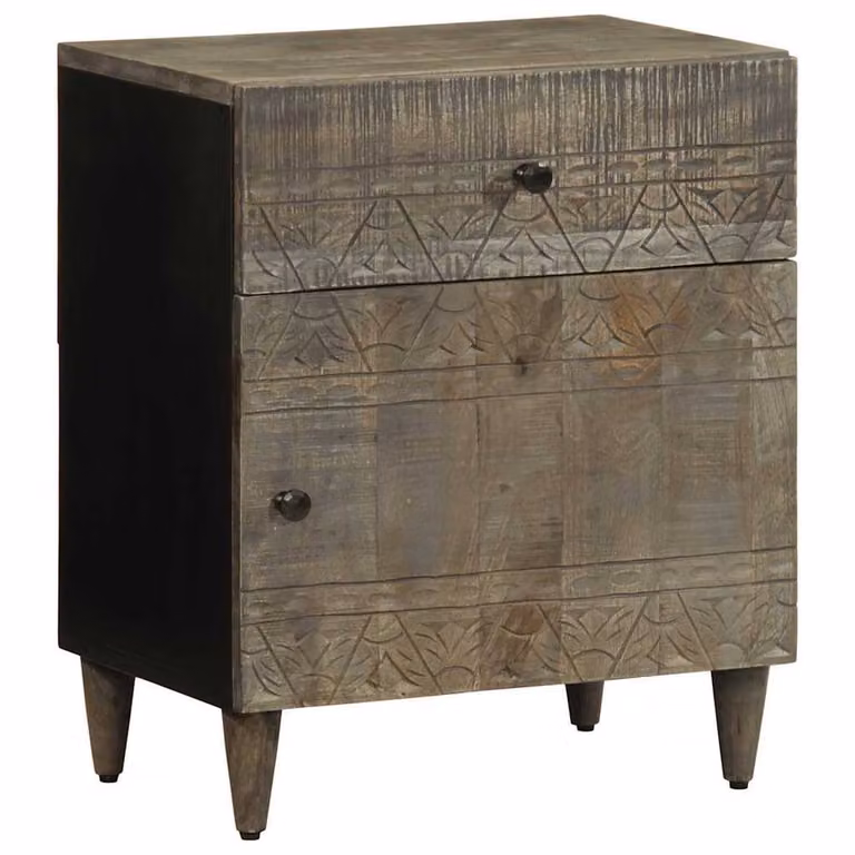Berkfield Home Light Grey Solid Mango Wood Bedside Cabinet W/D/H: 50 x 33 x 60 cm