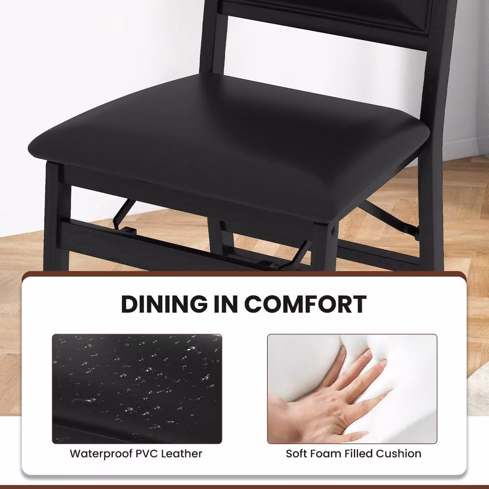 Gymax 2 Pack of Black Folding Dining Chairs with High Backrest and Padded Synthetic Leather Seats – 7