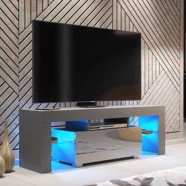 Mex Furniture LTD Floe TV Unit in Dark Grey with Glossy Doors and LED Lights, W: 130 cm, H: 45 cm, D: 35 cm – 1