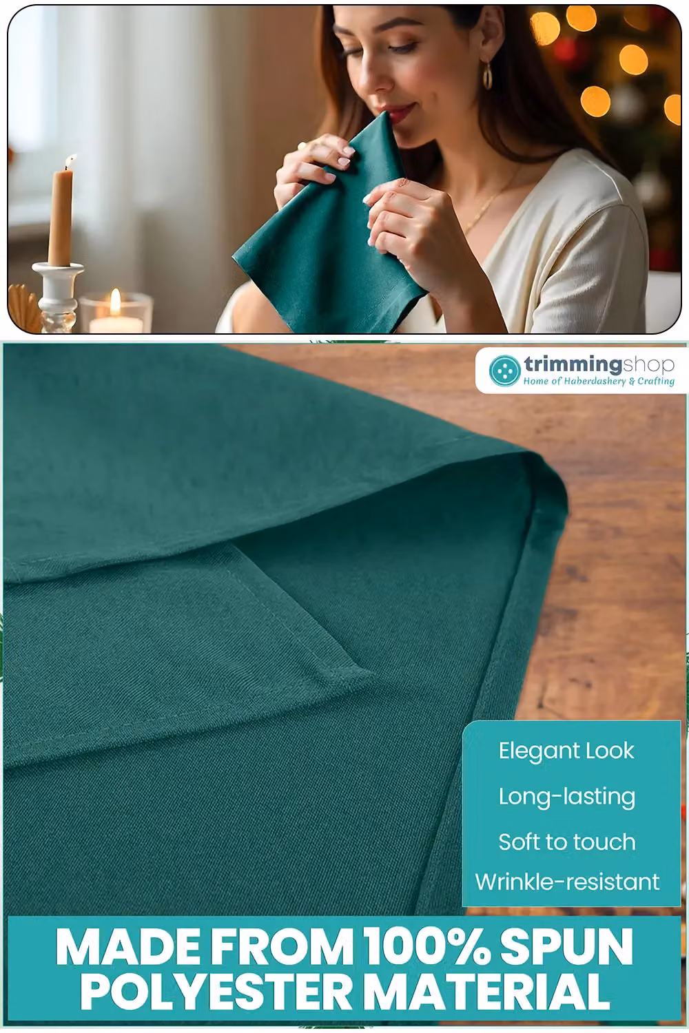 Neel Blue Christmas Table Napkin in Blue, Red and Green, 100% Spun Polyester, 50 x 50 cm – 1