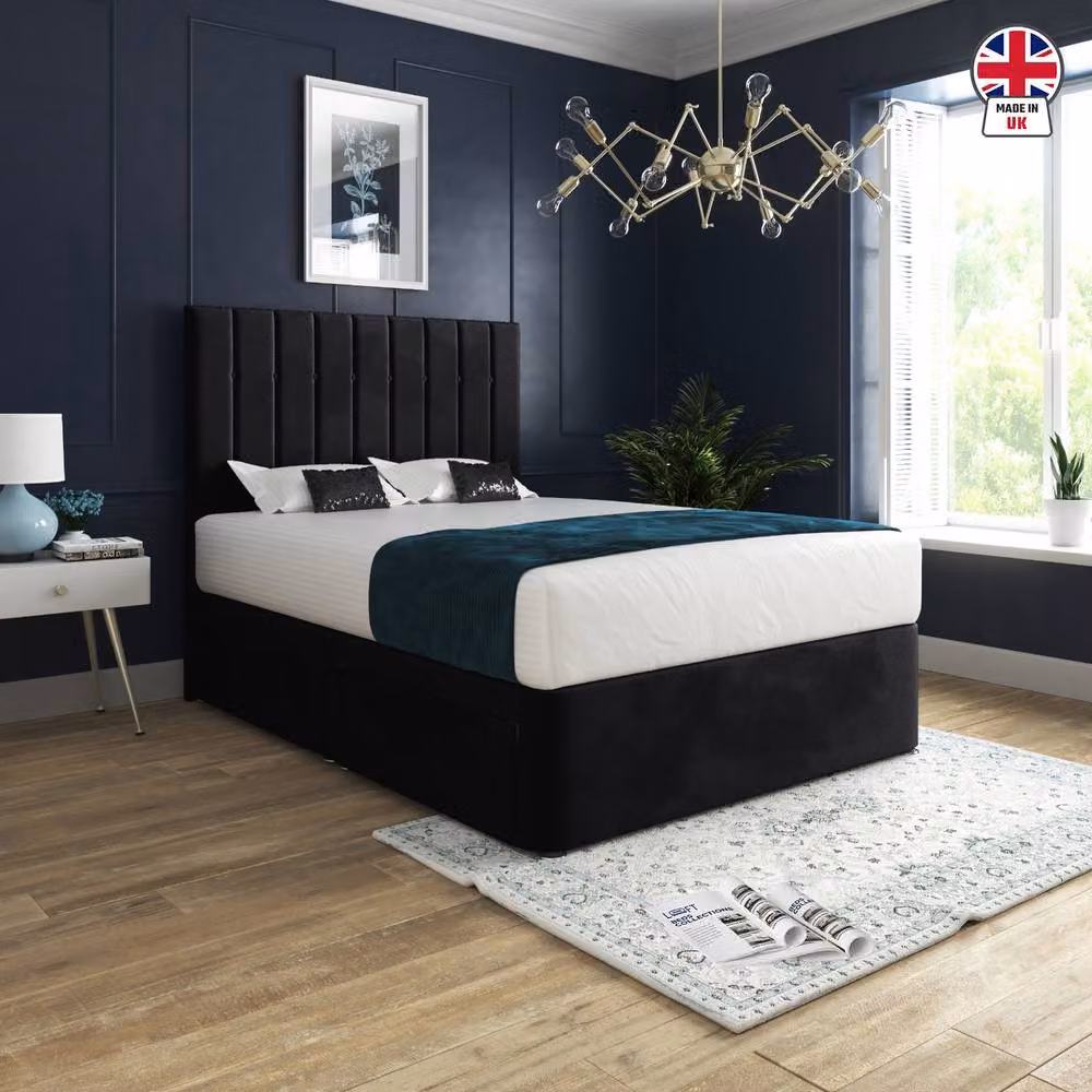 KDMD Radstock Modern Upholstered Velvet Bed Frame with Drawers in Black, W/D/H: 120 x 200 cm – 3
