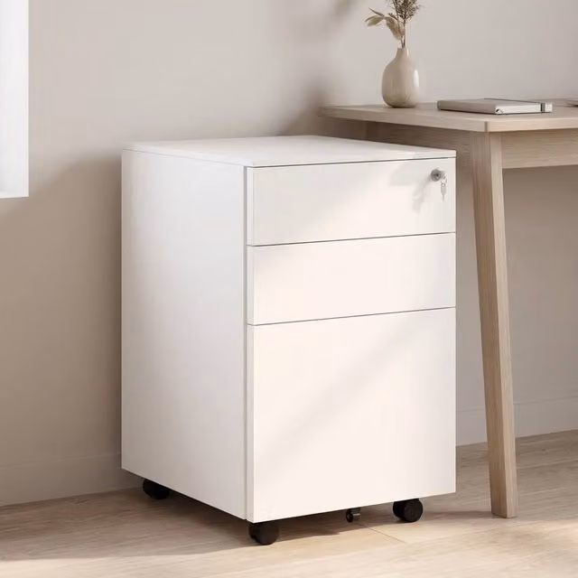 STILVORA Mobile Filing Cabinet with 3 Drawers and Lock in White