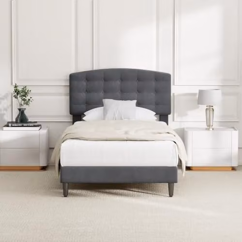 MCC Direct Cheyenne Single Velvet Upholstered Bed Frame in Grey – 1