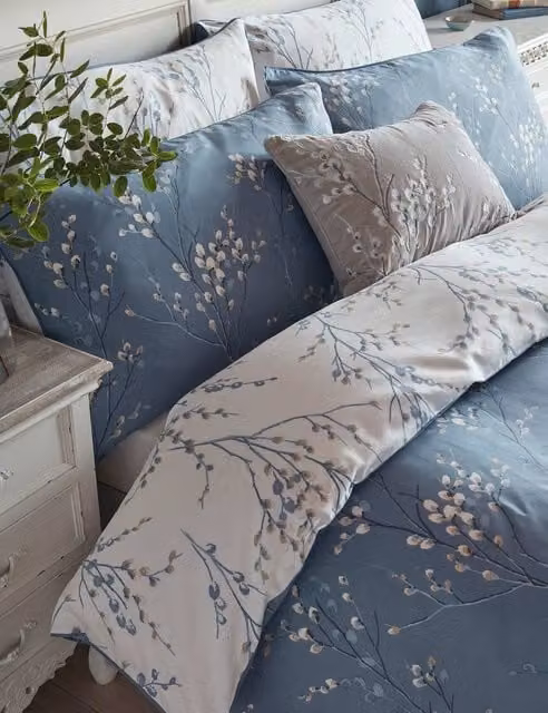 Laura Ashley 2 Pack Pussy Willow Floral Cotton Sateen Pillowcases, Blue Mix