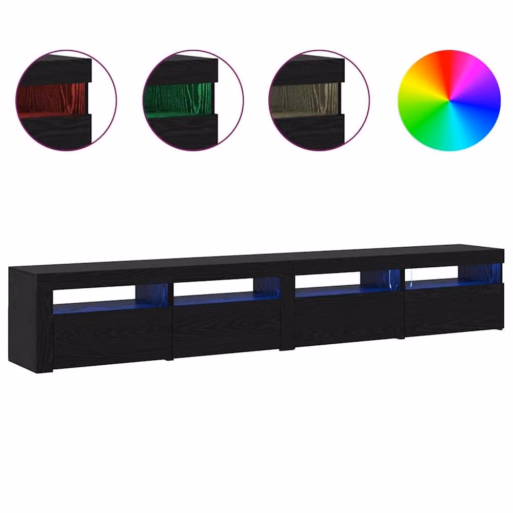 Berkfield Home 3 Piece Modern Black Oak TV Cabinet Set with Integrated LED Lighting and MDF Construction – 4
