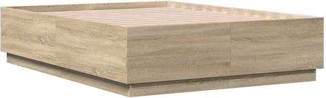Berkfield Home Modern Double Bed Frame with LED Under-Bed Lighting and Drawers in Sonoma Oak and Beige, W/D/H: 140 x 190 cm